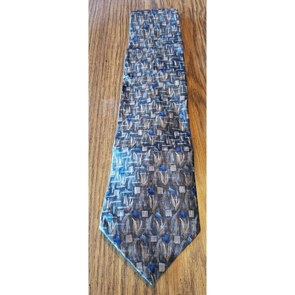 Croft and Barrow Floral Geometric Pattern Bronze Silk Necktie